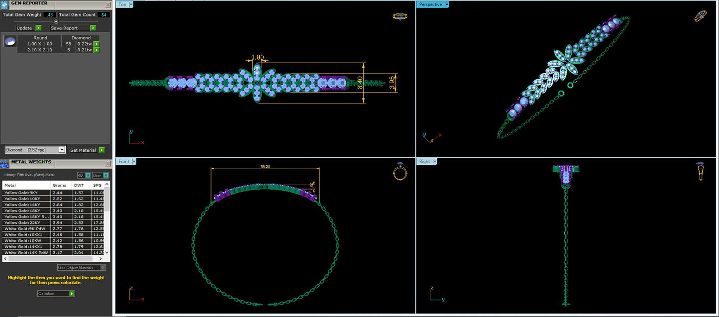 Women's Bangle CAD Files – Technical Collection with Gem & Metal Reports | 3DM & STL Download