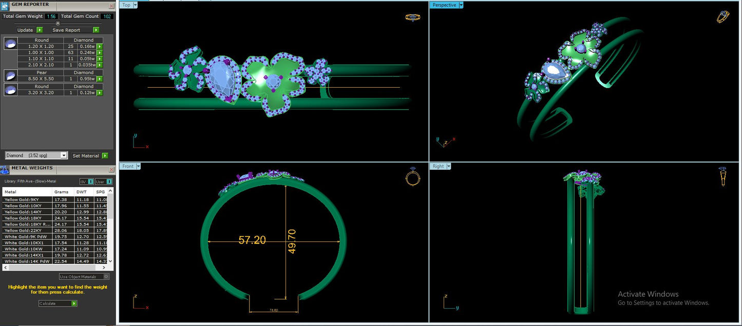 Women's Bangle CAD Files – Technical Collection with Gem & Metal Reports | 3DM & STL Download