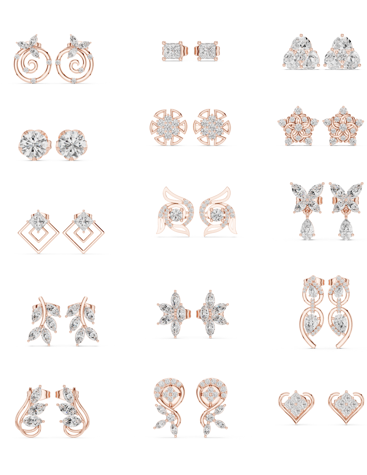 Diamond Stud Earrings CAD Files – 18 Models Collection | 3DM & STL Download