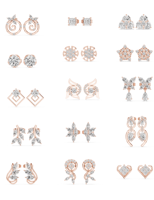 Diamond Stud Earrings CAD Files – 18 Models Collection | 3DM & STL Download