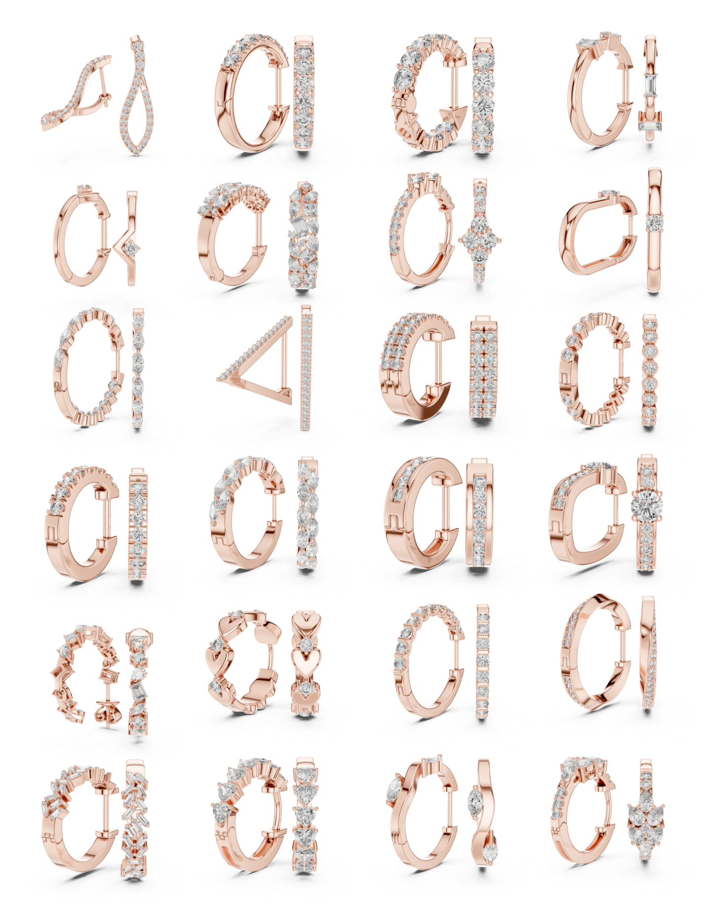 Diamond Hoop & Huggie Earrings CAD Files – 23 Design Mega Collection | 3DM & STL Download