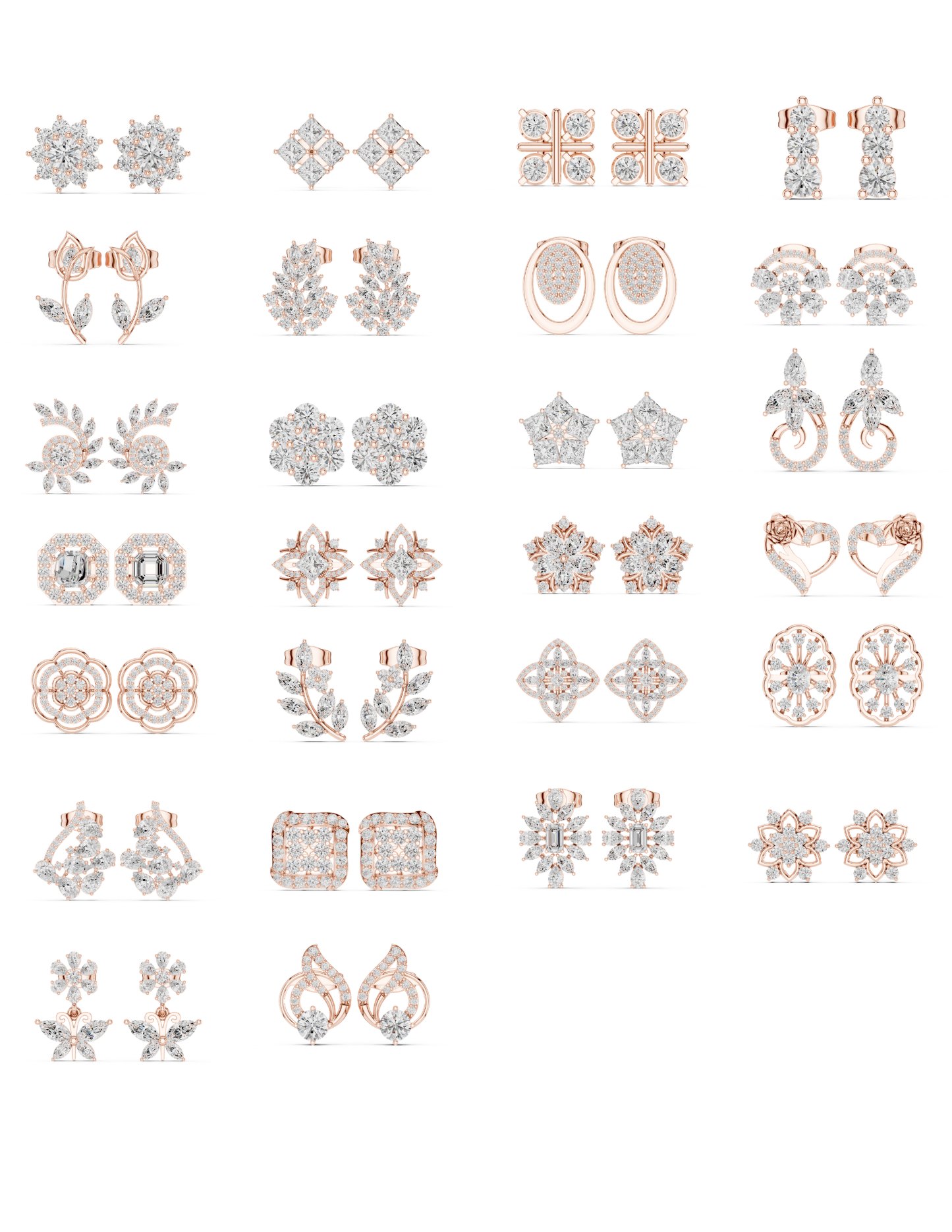 Diamond Stud Earrings CAD Files – 25 Model Collection | 3DM & STL Download"