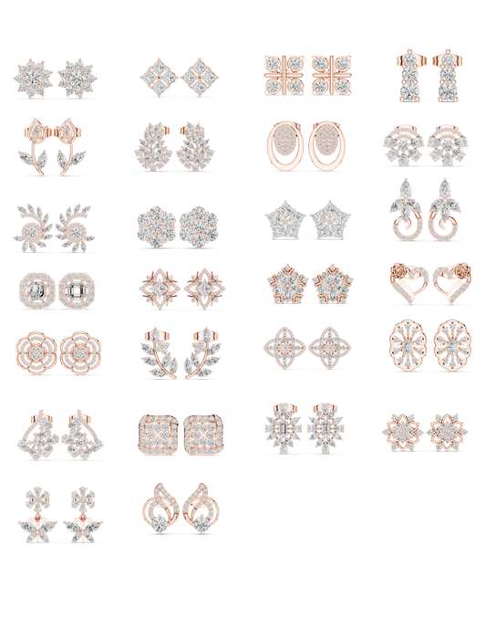 Diamond Stud Earrings CAD Files – 25 Model Collection | 3DM & STL Download"