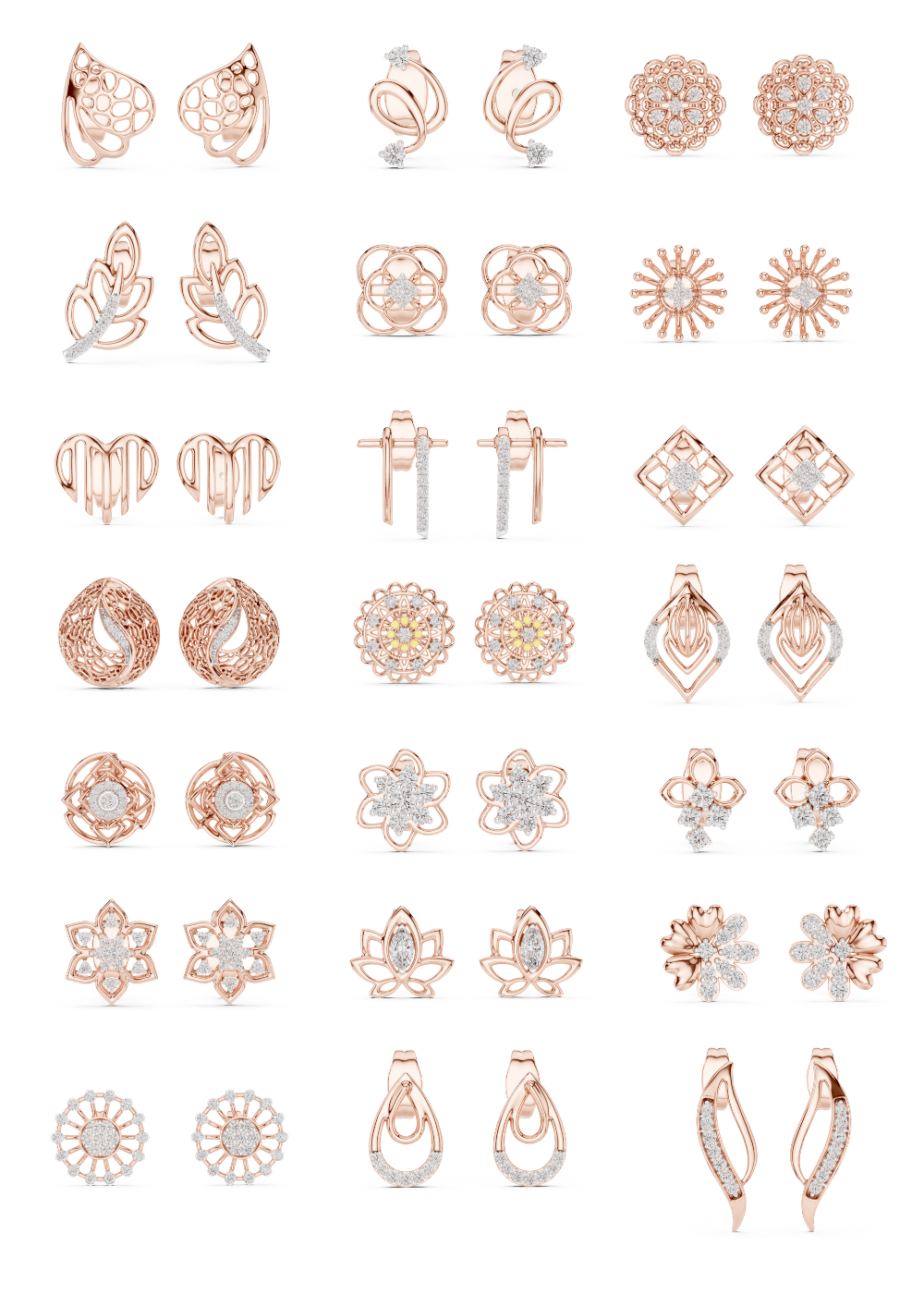 Diamond Stud Earrings CAD Files – 19 Models  Mega Collection | 3DM & STL Download