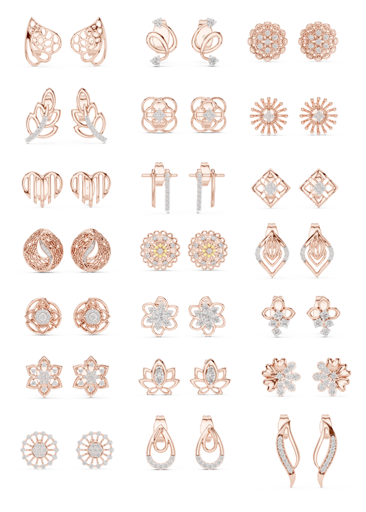 Diamond Stud Earrings CAD Files – 19 Models  Mega Collection | 3DM & STL Download