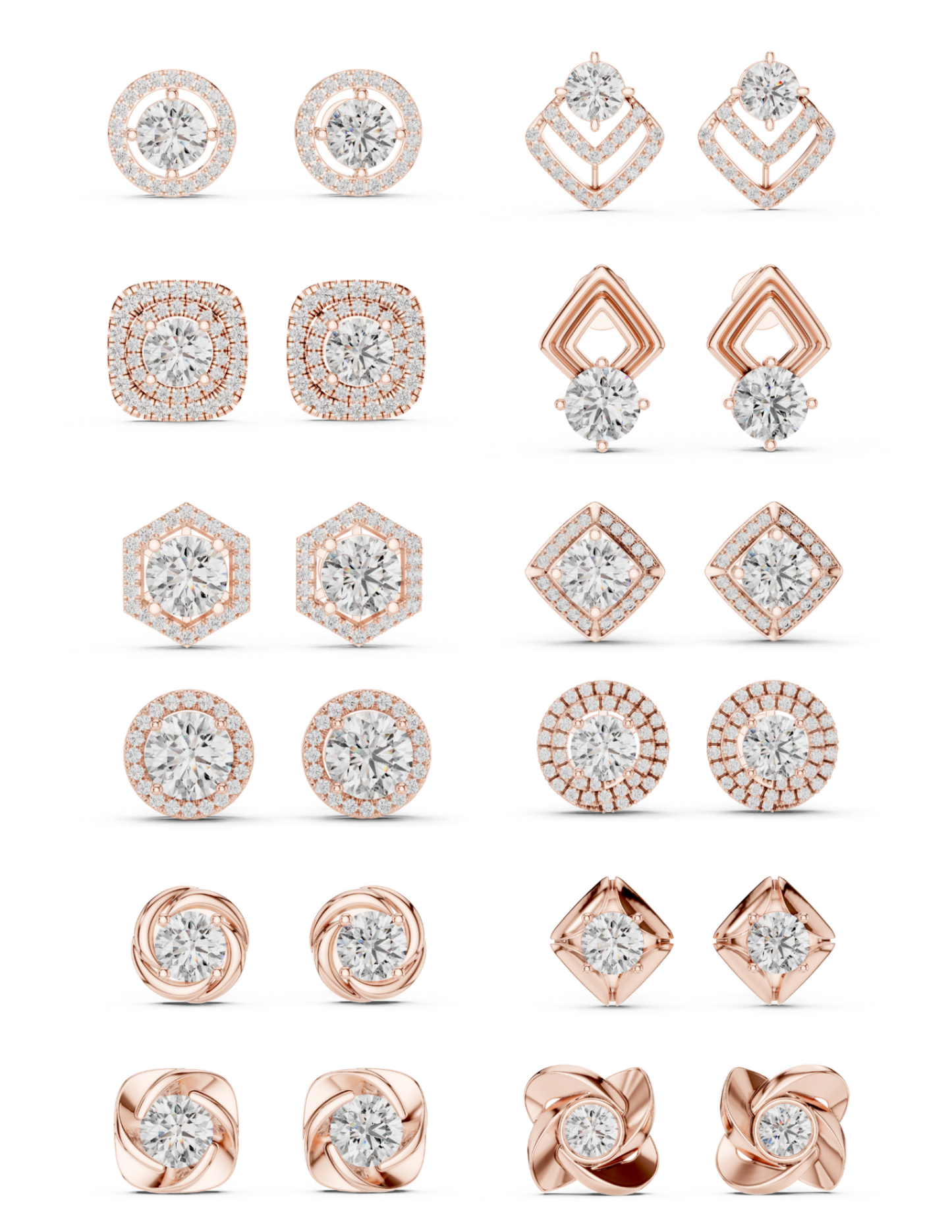 Diamond Stud Earrings CAD Files – 15 Design Collection | 3DM & STL Download