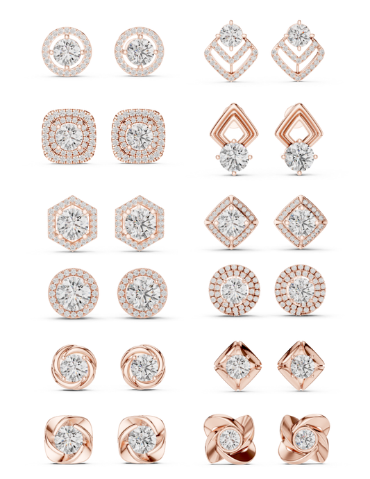 Diamond Stud Earrings CAD Files – 15 Design Collection | 3DM & STL Download